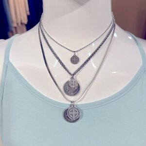 3 silver necklace sets
St. Benedict Pax
